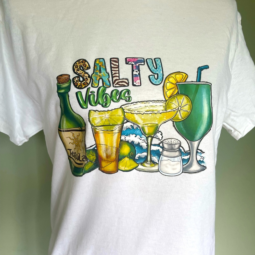 New Salty Vibes Graphic White Cotton T-shirt
